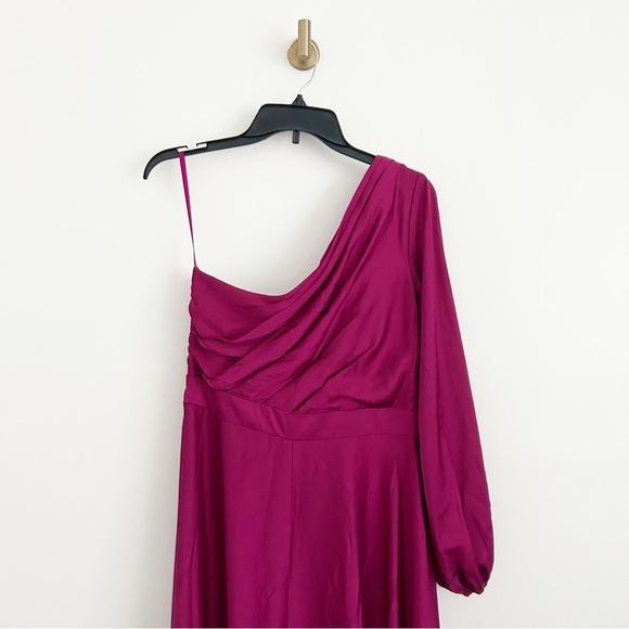 Mac Duggal Berry Satin One Shoulder High Low Maxi Gown Dress Size 10 - Picture 6 of 9